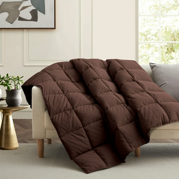 Unikome Weighted Throw Blankets for Couch, Soft Peach Skin Fabric Down and Feather Fiber Throw for Bedroom Sofa, Summer Breathable Comfortable Cool Reversible Blanket,Chocolate, 50x70