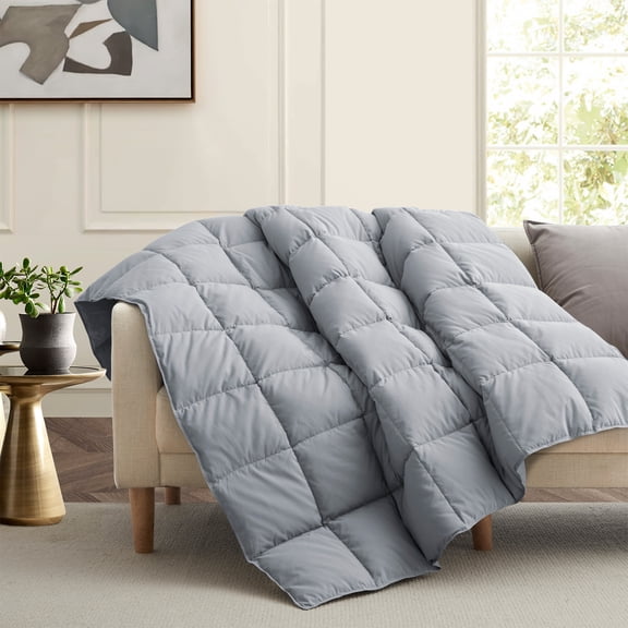 Unikome lightweight Throw Blankets for Couch, Soft Peach Skin Fabric Down and Feather Fiber Throw for Bedroom Sofa, All Season Winter Comfortable Reversible Blanket,Gray, 50x70"