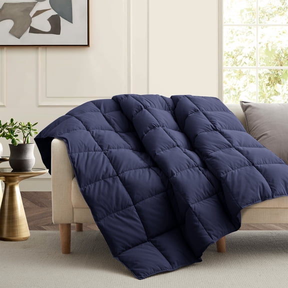 Unikome lightweight Throw Blankets for Couch, Soft Peach Skin Fabric Down and Feather Fiber Throw for Bedroom Sofa, All Season Winter Comfortable Reversible Blanket,Navy, 50x70"