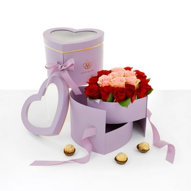 Unikpackaging 2-Tier Heart Shaped Flower/Gift Box – Size 9″x 8″x 6.5″, Purple