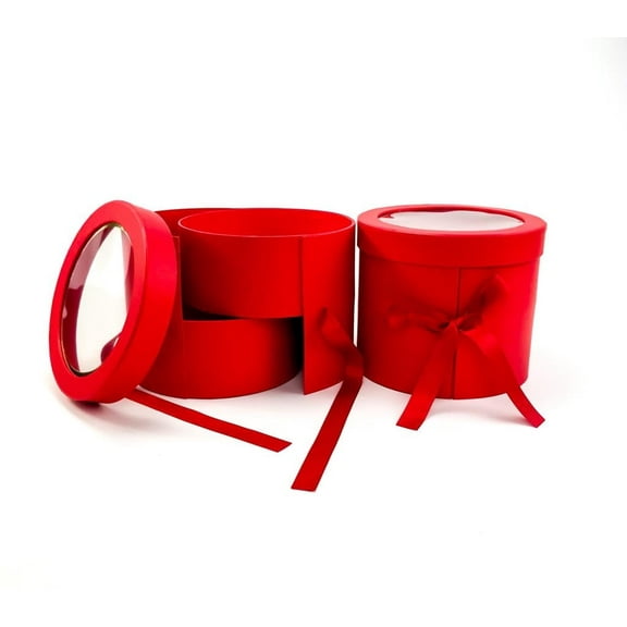 Unikpackaging 2-tiered Round Shaped Flower/Gift Box, Size 7.8″ dia. x 6.7″, Red