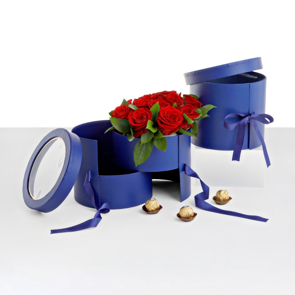 Unikpackaging 2-tiered Round Shaped Flower/Gift Box, Size 7.8″ dia. x 6 ...