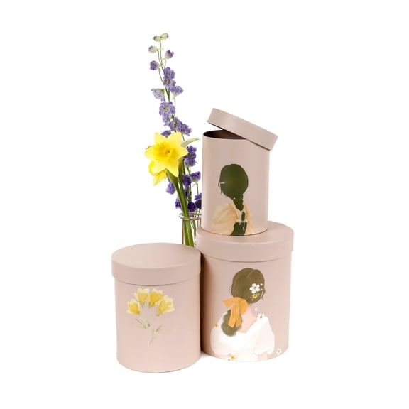 Unikpackaging Flower Gift Boxes Set of 3 pcs – Round Decorative Boxes for Floral Arrangements, Weddings, Birthdays, Party Favors, and Gift Packaging, Powder