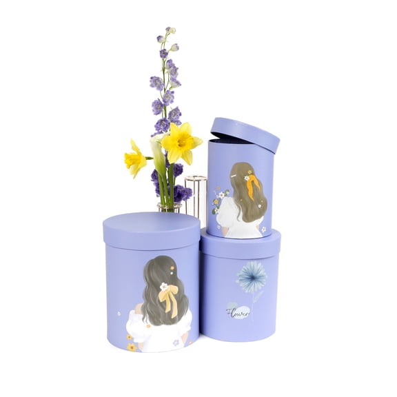 Unikpackaging Flower Gift Boxes Set of 3 pcs – Round Decorative Boxes for Floral Arrangements, Weddings, Birthdays, Party Favors, and Gift Packaging, Purple
