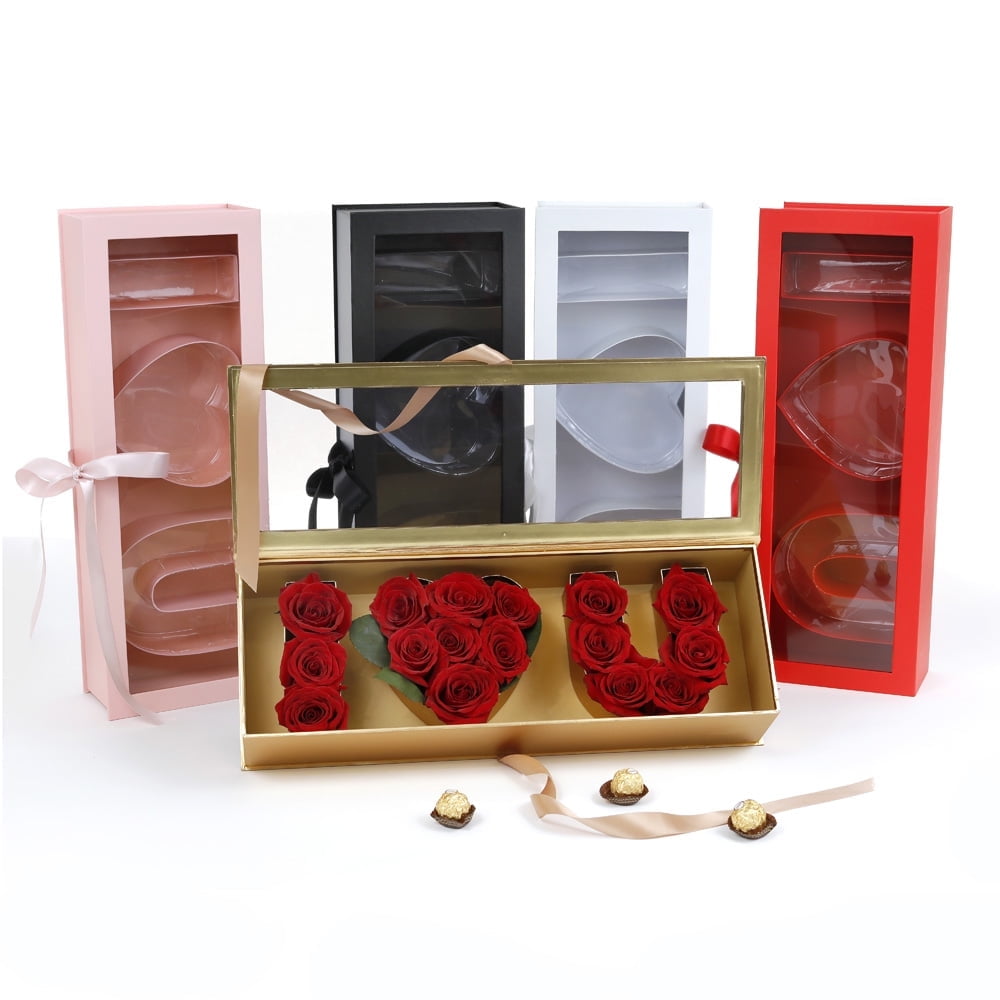 Unikpackaging “I Love U” Box, Clear Top, Plastic Liner, Ribbon, Black