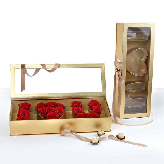 Unikpackaging “I Love U” Box, Clear Top, Plastic Liner, Ribbon, Gold