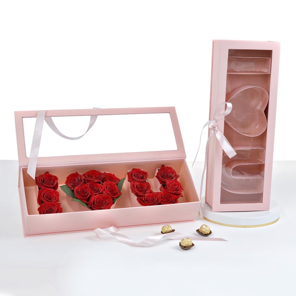 Unikpackaging “I Love U” Box, Clear Top, Plastic Liner, Ribbon, Pink ...
