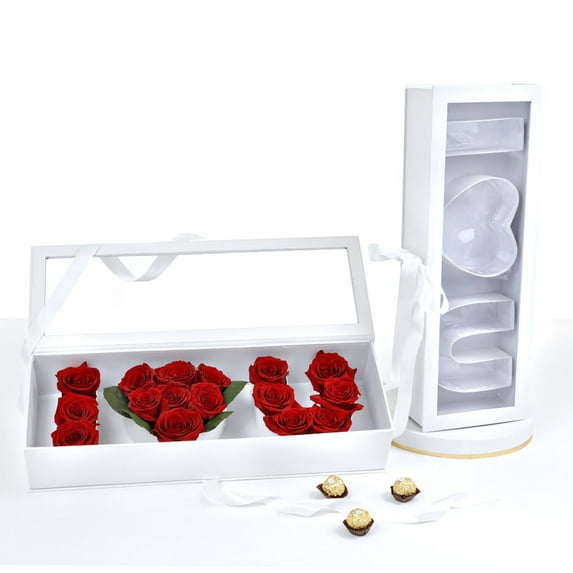 Unikpackaging “I Love U” Box, Clear Top, Plastic Liner, Ribbon, White