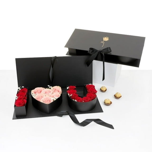Unikpackaging “I Love U” Box, with Plastic Liner, Ribbon for Gifts and Flower Arrangements, Black