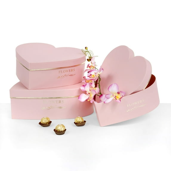 Unikpackaging Set of 3, Heart Shaped Flower/Gift Boxes, Pink