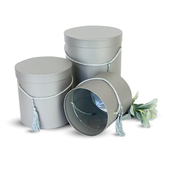 Unikpackaging Set of 3 pcs, Round Flower/Gift Box with Lids - Interior Design/Home Décor - Grey