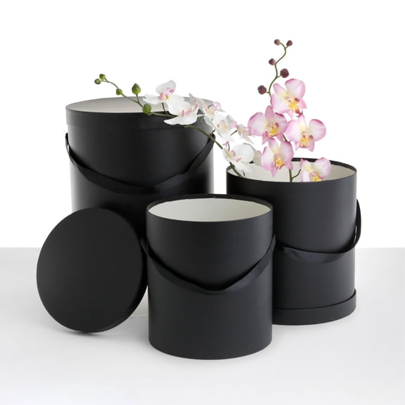 Unikpackaging Set of 3 pcs, Round Flower/Gift Boxes with Lids, Black