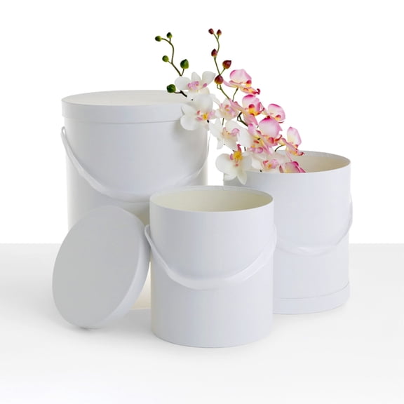 Unikpackaging Set of 3 pcs, Round Flower/Gift Boxes with Lids, White