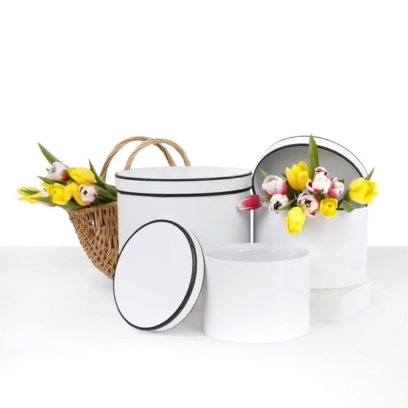 Unikpackaging Set of 3 pcs, Round Flower/Gift Boxes with Lids, White