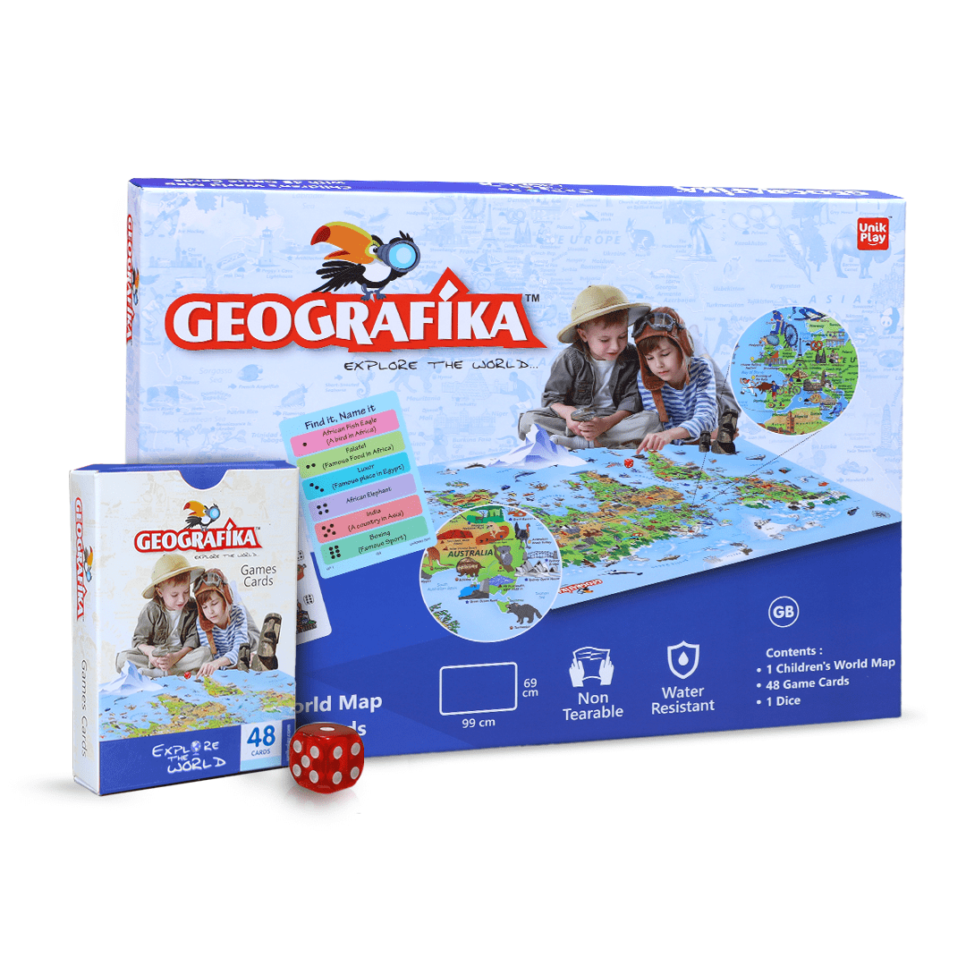 Unikplay Geografika Flash Cards World Map Game, Learning Resources and Educational Games for