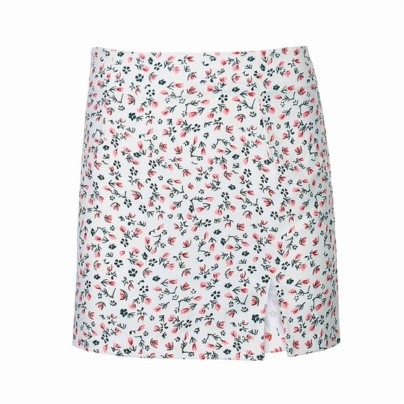 Unilateral Split Asymmetric Floral Short Skirt Female High-Waisted Thin A-Line Skirt