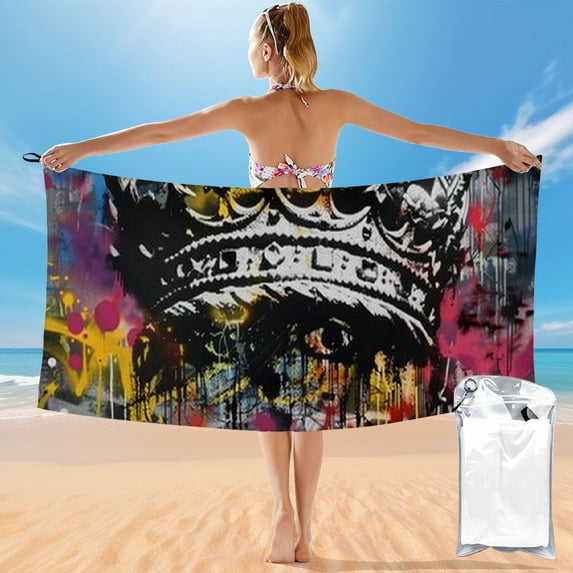 Orinice Graffiti Art Crown Quick Dry Bath Towel 27.5x55in Compact Beach Towel Better Water Absorption 55x27.5in