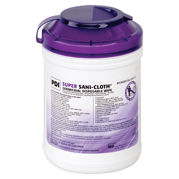 Unimed Super Sani-Cloth Germicidal Wipes, 6" x 6-3/4", Tub Of 160 Wipes