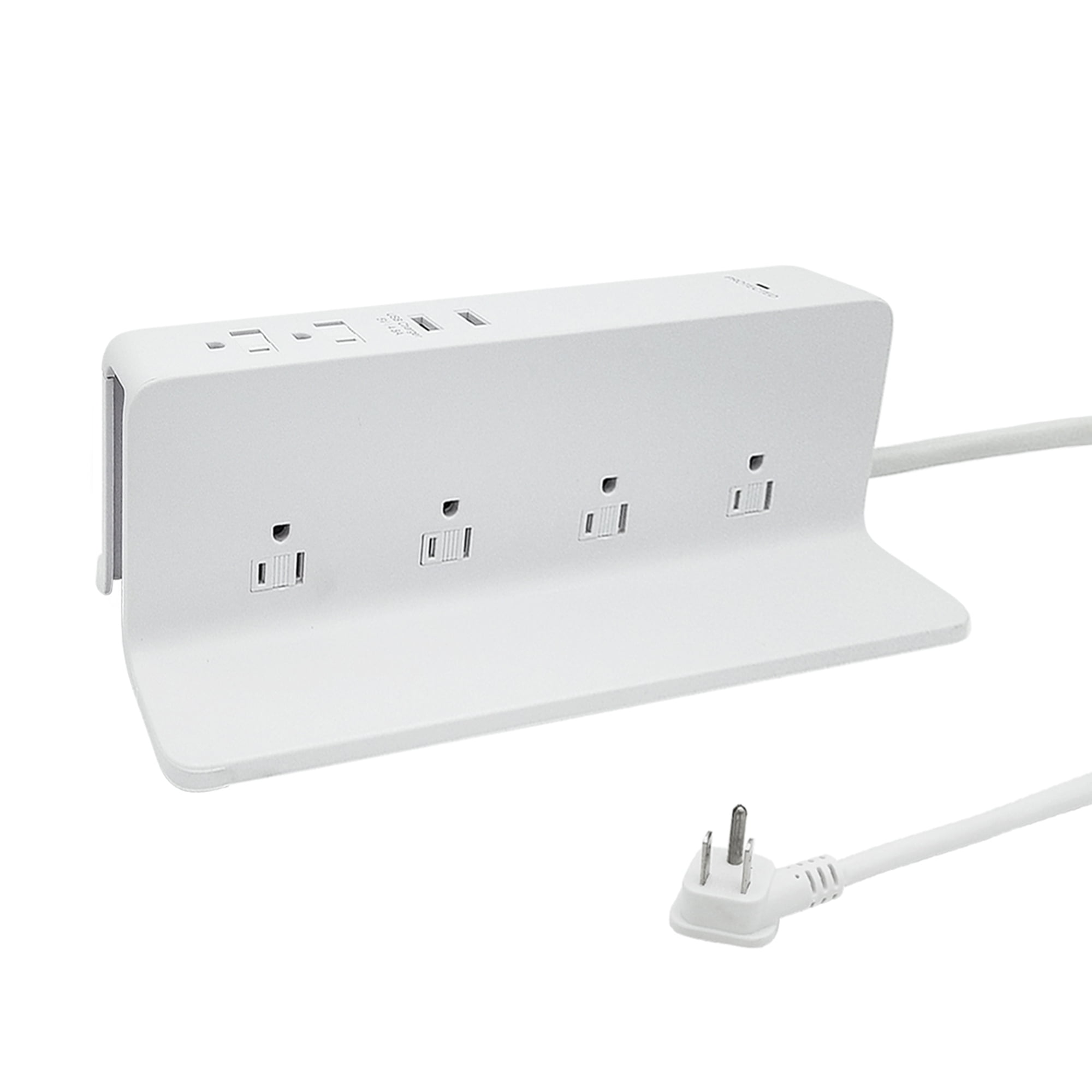Uninex Power Station with 4-Foot Flat Angle Plug, 6 Outlets Side Access Floor & Desktop, Surge Protector with 2 USB Charger, Cable Organizer, Sliding Safety Covers UL White