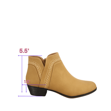 Union-08 Women Ankle Boots Dress Low Heel Pointed Toe Ankle Booties Side Zipper Shoes ( Tan, 9)