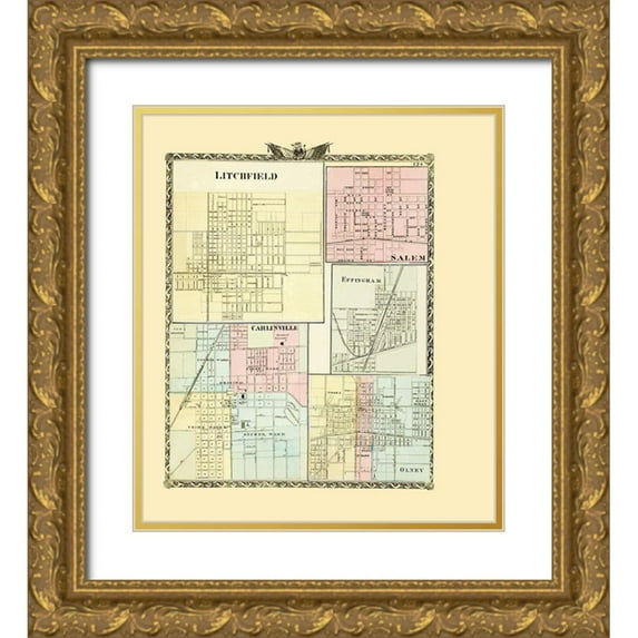 Union 15x17 Gold Ornate Wood Framed with Double Matting Museum Art Print Titled - Litchfield, Salem, Effingham, Carlinville, Olney