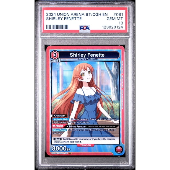 Union Arena TCG, PSA Graded 10 GEM MINT, Shirley Fenette #081, Union Arena Ue04Bt/Cgh Code Geass, Fully Encapsulated Bundle with Compatible Code Geass Hard Sealed Case