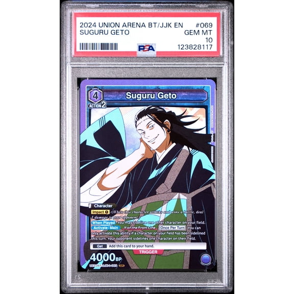 Union Arena TCG, PSA Graded 10 GEM MINT, Suguru Geto #069, Union Arena Ue03Bt/Jjk Jujutsu Kaisen, Fully Encapsulated Bundle with Compatible Jujutsu Kaisen Hard Sealed Case
