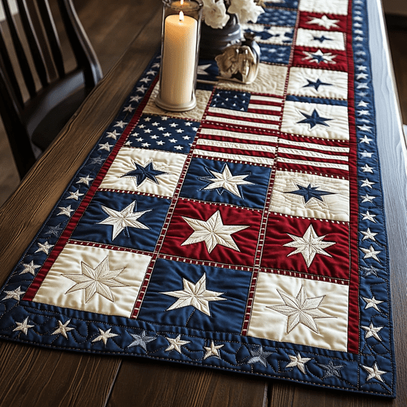 Union Charm Quilted Table Runner, USA 250th Year Freedom Celebration Runner, Spring Table Runner, Mother's Day Gift