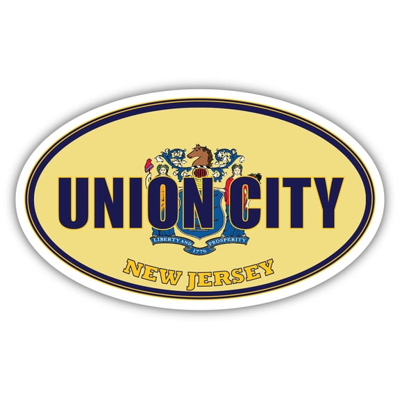 Union City City New Jersey State Flag | NJ Flag Hudson County Oval State Colors Bumper Sticker Car Decal 3x5 inches