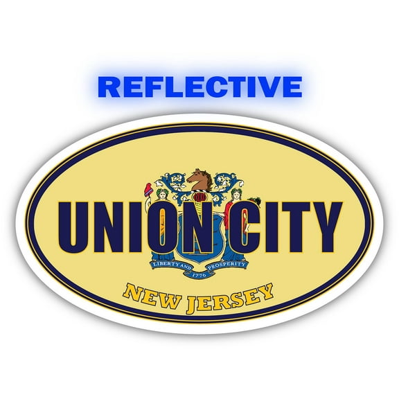 Union City City New Jersey State Flag | NJ Flag Hudson County Oval State Colors Reflective Sticker Car Decal 3x5 inches