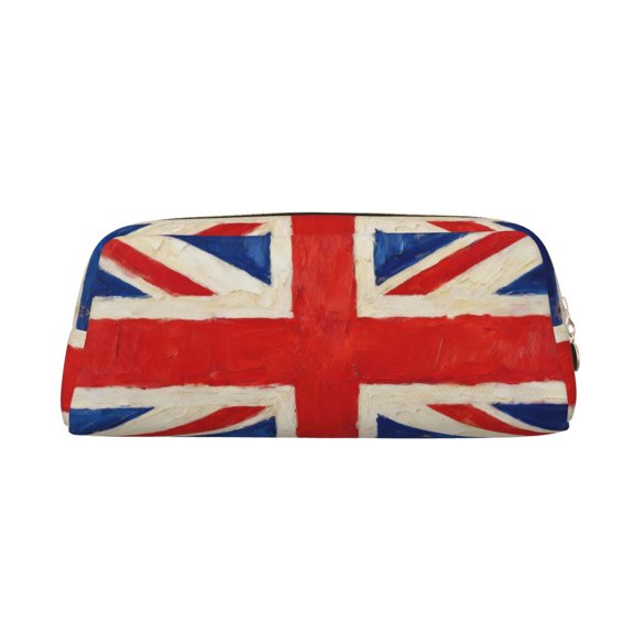 Union Jack All Uk Flag Pencil Case Pouch Organizer, Leather Stationery Bag Daily Cosmetics Holder