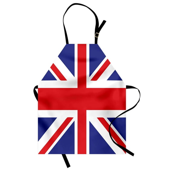 Union Jack Apron, Classic Traditional Flag United Kingdom Modern British Loyalty, Unisex Kitchen Bib with Adjustable Neck for Cooking Gardening, Adult Size, Royal Blue White, by Ambesonne