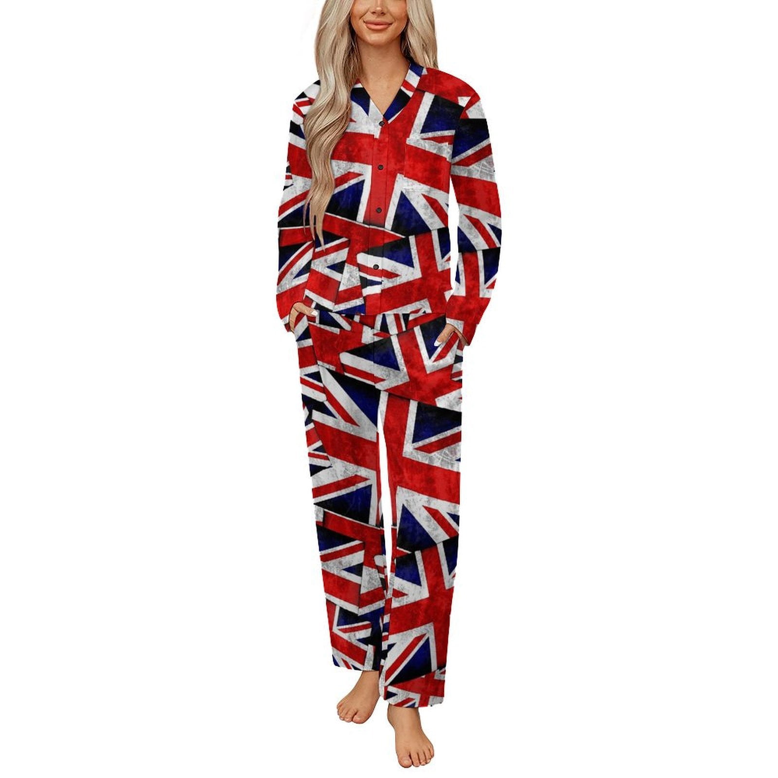 Uk Pyjamas Union Jack British England UK Flag Womens Pyjamas Set Button Up Pyjamas ...