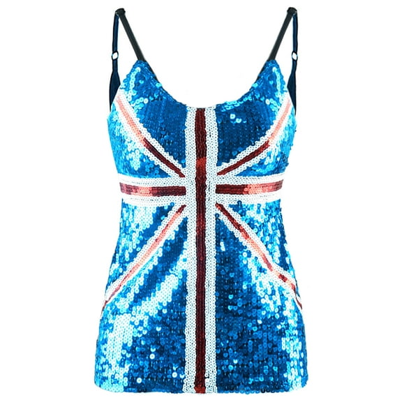 Union Jack British Flag Fashion People United Kingdom Flag Women Sequin Slim Adjustable Spaghetti Strap Tank Top Clothes
