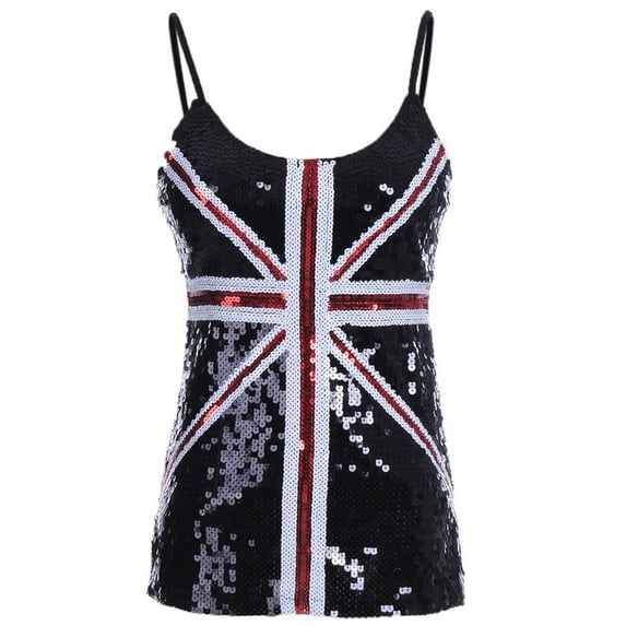 Union Jack British Flag Fashion People United Kingdom Flag Women Sequin Slim Adjustable Spaghetti Strap Tank Top Clothes