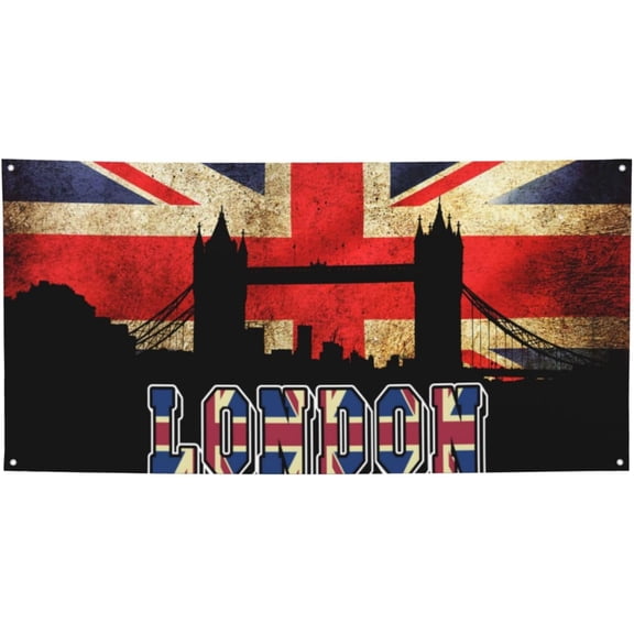 Union Jack British Flag London Bridge Garden Party Sign Waterproof Banner For Indoor & Outdoor Lawn, Yard, And Patio Decoration,24" X 47"
