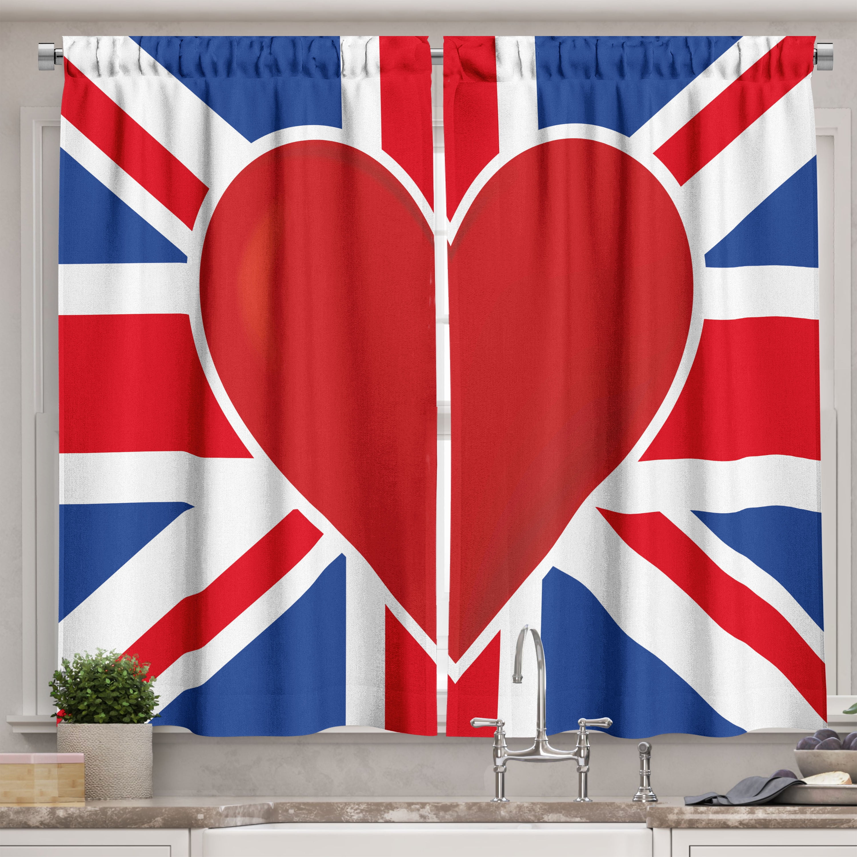 Union Jack Curtains 2 Panels Set, British Flag with a Big Red Heart in  Center Nationality Pride Concept, Window Drapes for Living Room Bedroom,  55W X 39L Inches, Royal Blue Red White,, image size:3000x3000