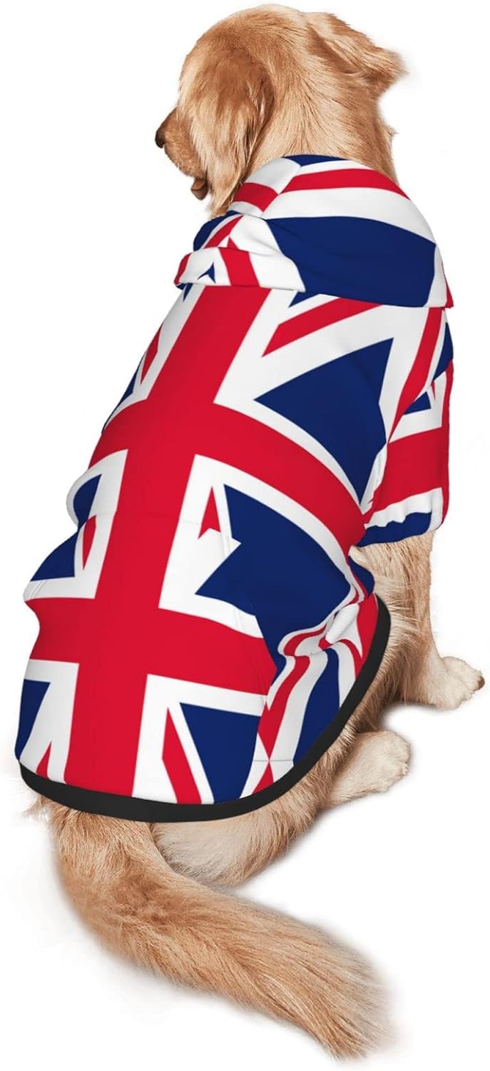 Union Jack Dog Hoodie Sweater with Leash Hole and Pocket Cold Weather