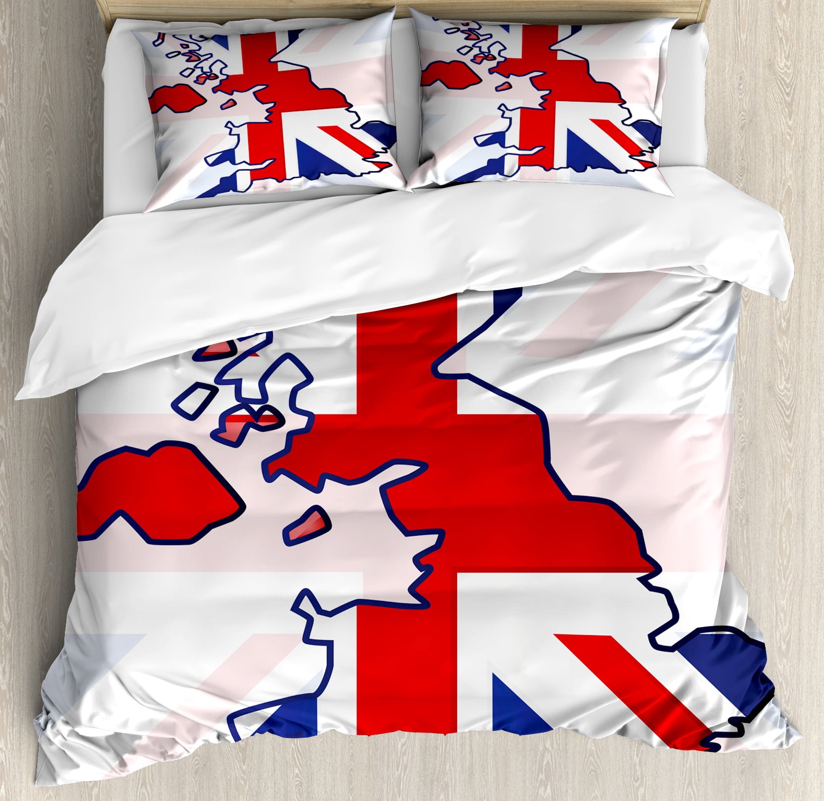 Union Jack Duvet Cover Set, Faded United Kingdom Flag and Country Map