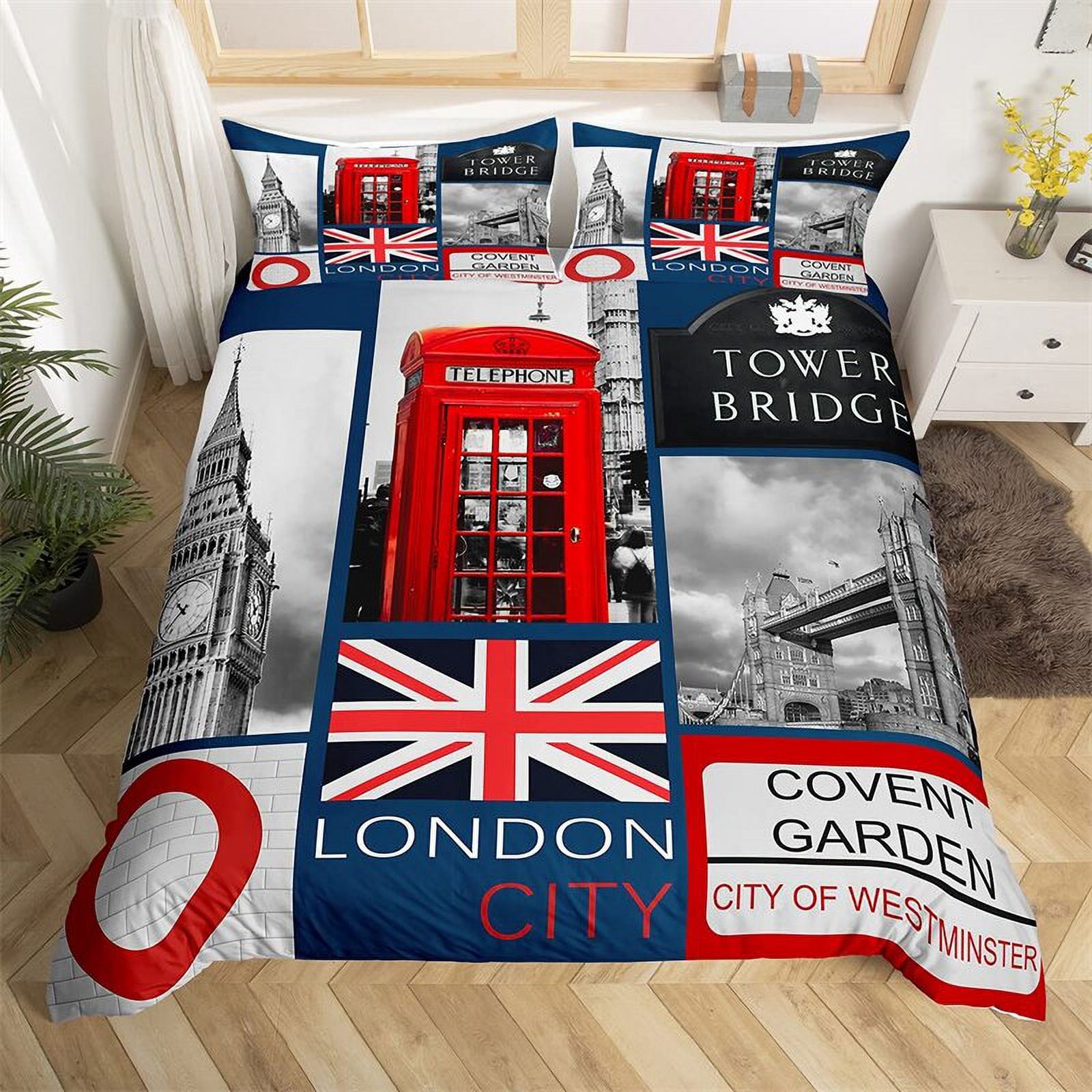 Union Jack Duvet Cover Set Grunge Industrial Themed Composition of UK