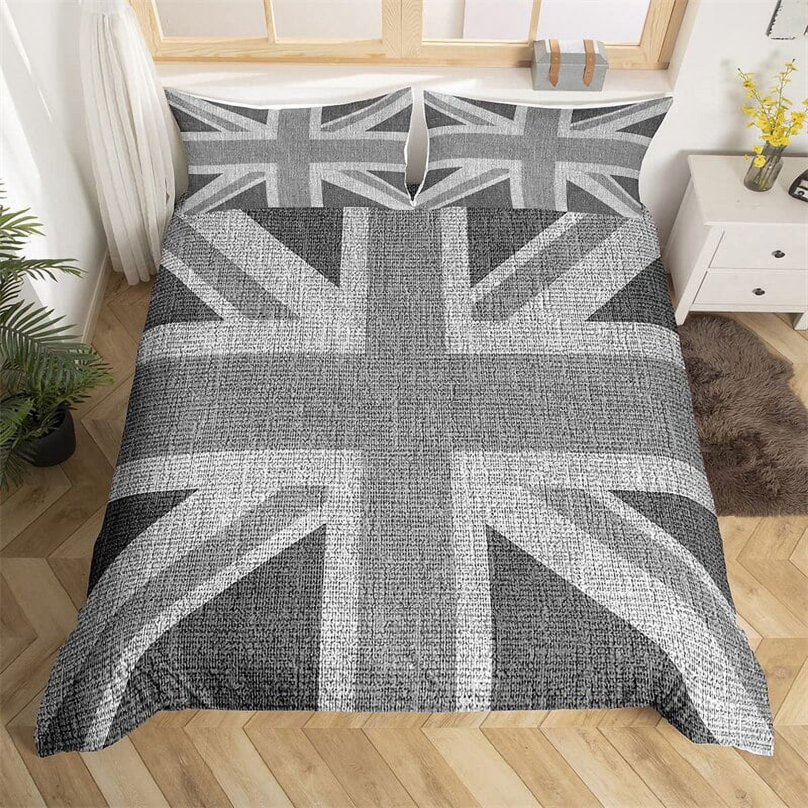 Union Jack Duvet Cover Set Grunge Industrial Themed Composition of UK