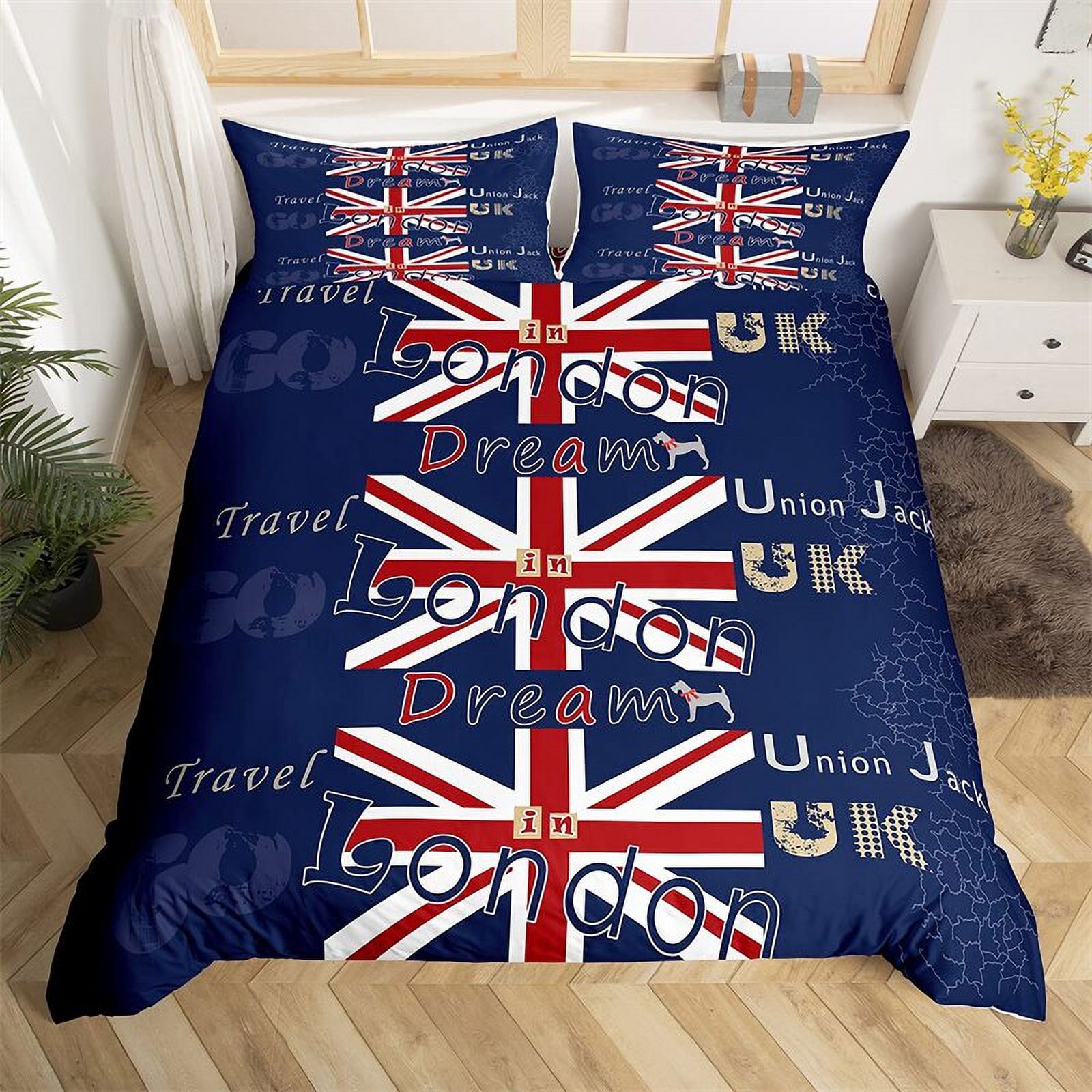 Union Jack Duvet Cover Set Grunge Industrial Themed Composition of UK