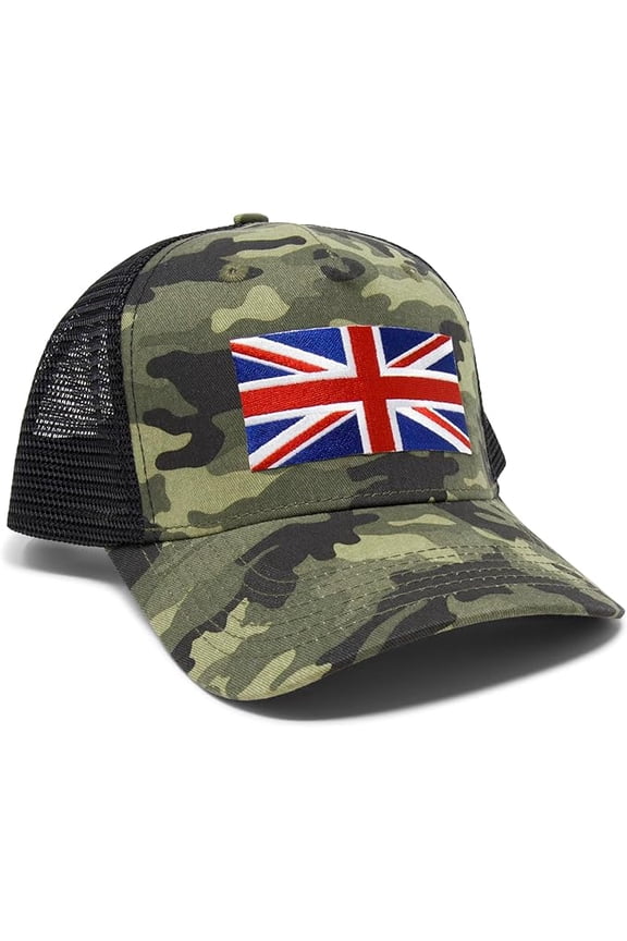 Union Jack Flag Hat for Men and Women UK British Snapback Trucker Baseball Cap by International Tie (Camouflage)