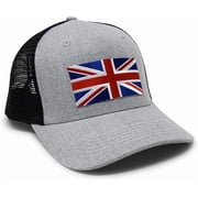 International Tie Country Hat for Men and Women, Adjustable Snapback Trucker Baseball Cap with Embroidered Patch England - UK, Grey Black