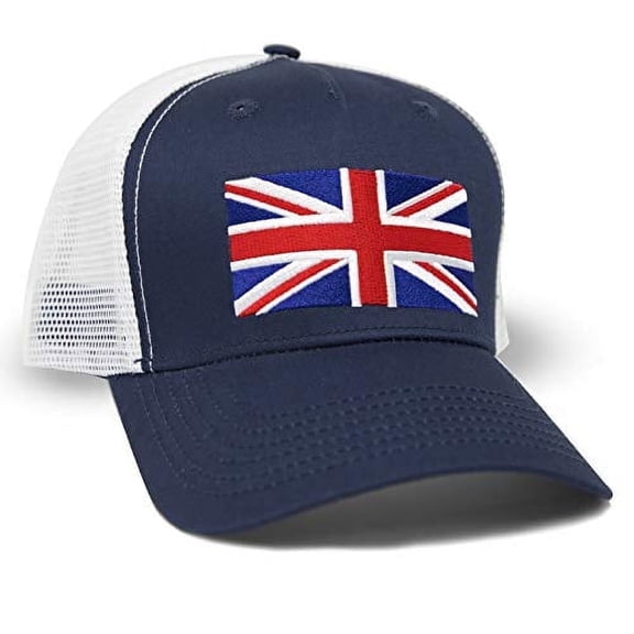 Union Jack Flag Hat for Men and Women – UK British Snapback Trucker Baseball Cap by International Tie (Navy/White)