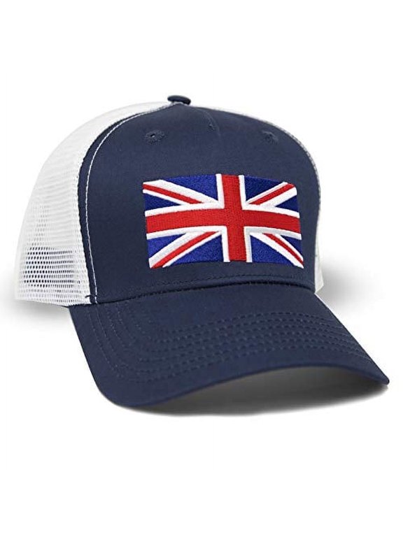 Union Jack Flag Hat for Men and Women – UK British Snapback Trucker Baseball Cap by International Tie (Navy/White)
