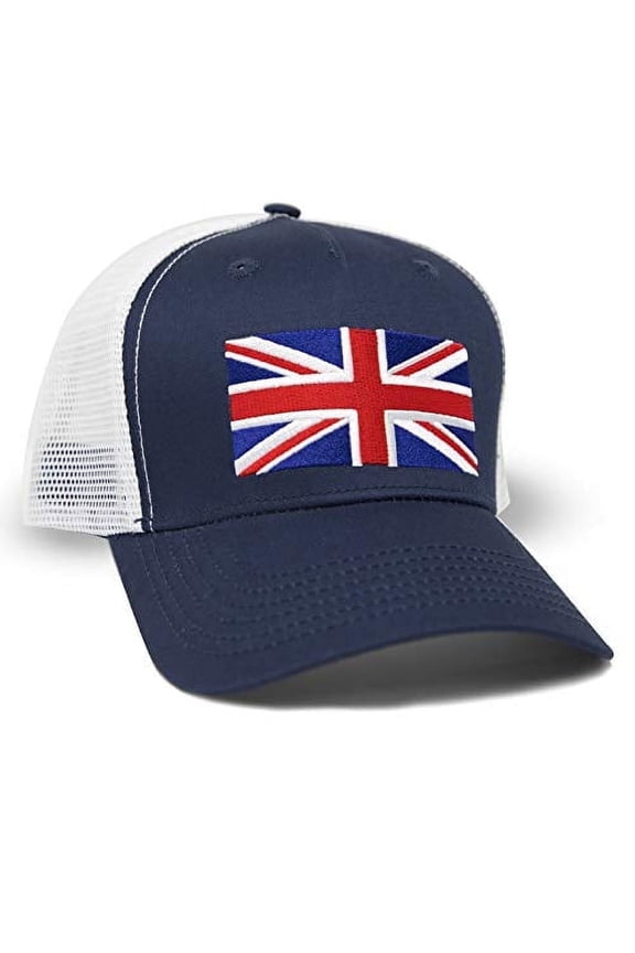 Union Jack Flag Hat for Men and Women – UK British Snapback Trucker Baseball Cap by International Tie (Navy/White)