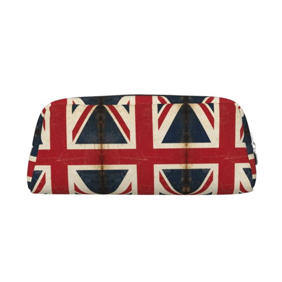 Union-Jack Flag Pencil Case Pouch Organizer, Leather Stationery Bag Daily Cosmetics Holder