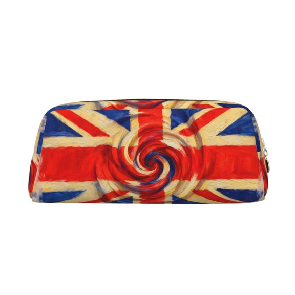 Union Jack Flag Pencil Case Pouch Organizer, Leather Stationery Bag Daily Cosmetics Holder