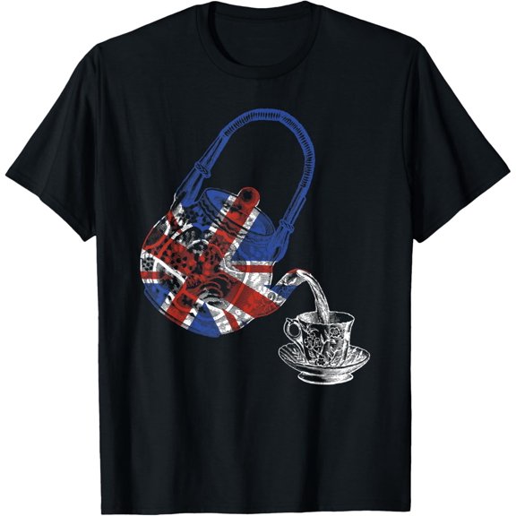 Union Jack Flag Vintage British Teapot and Teacup Tea Lovers T-Shirt